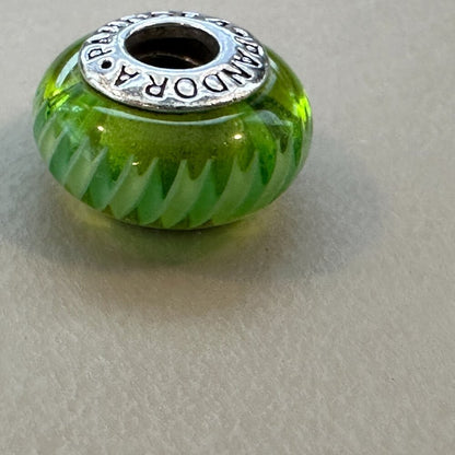 AUTHENTIC PANDORA GREEN ZIGZAG CHARM BRAND 925 Ale Sterling Silver - EUC