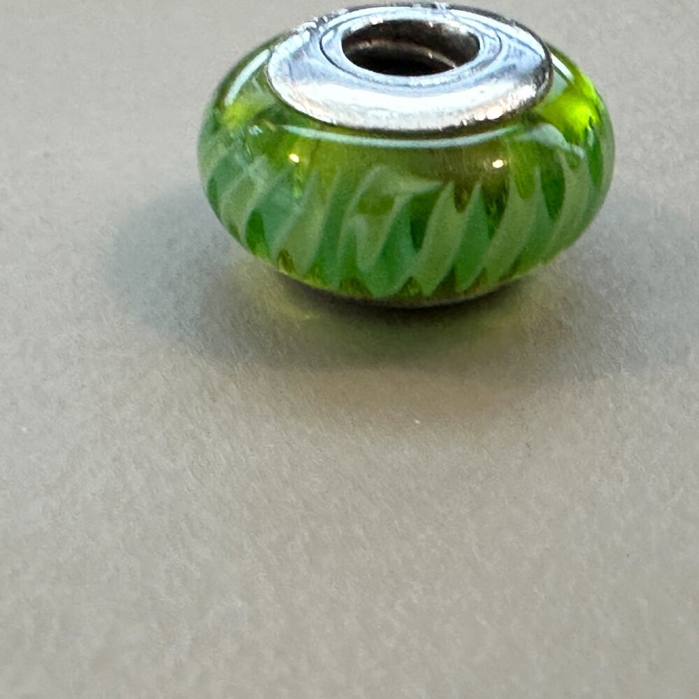 AUTHENTIC PANDORA GREEN ZIGZAG CHARM BRAND 925 Ale Sterling Silver - EUC