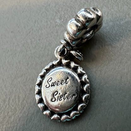 Authentic Pandora Sterling Silver Sweet Sister Dangle Charm - Like New - EUC