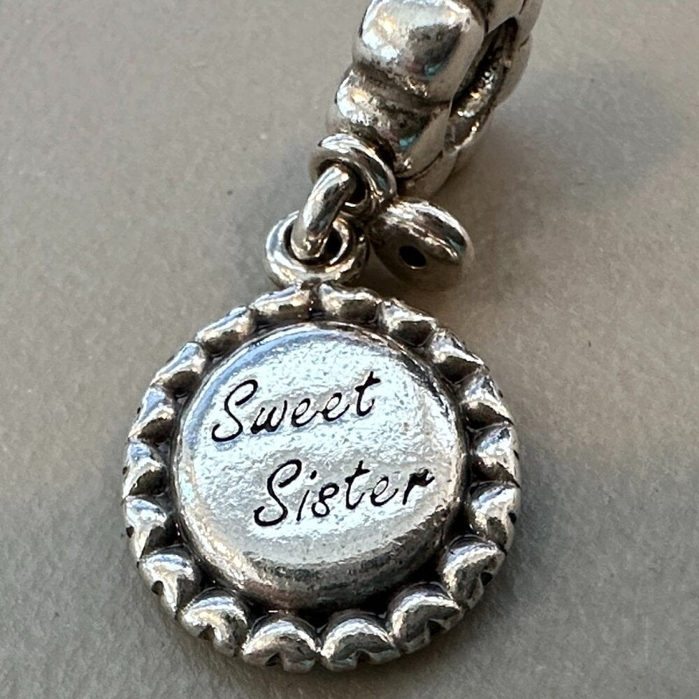 Authentic Pandora Sterling Silver Sweet Sister Dangle Charm - Like New - EUC