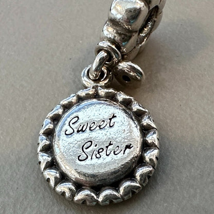 Authentic Pandora Sterling Silver Sweet Sister Dangle Charm - Like New - EUC