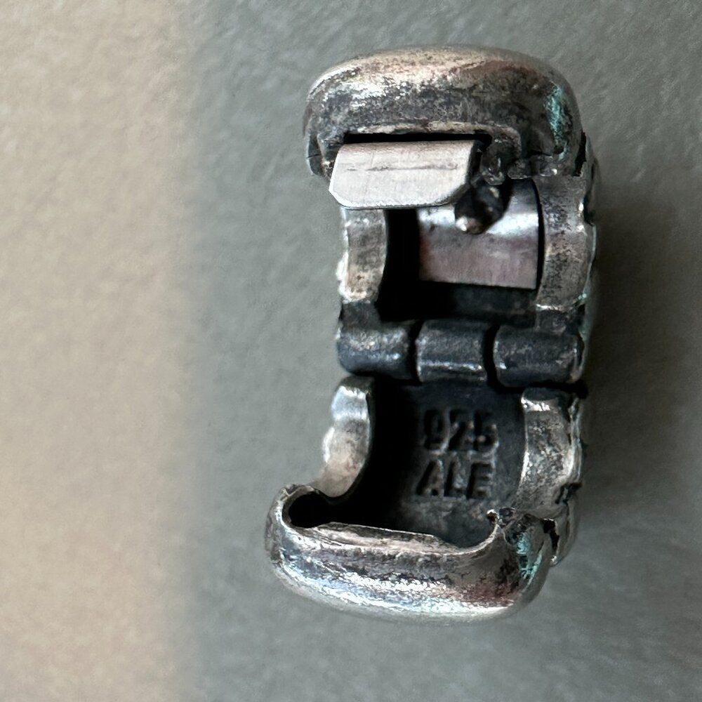 Authentic PANDORA 925 Sterling Silver Ridges Barrel Clip Charm - EUC