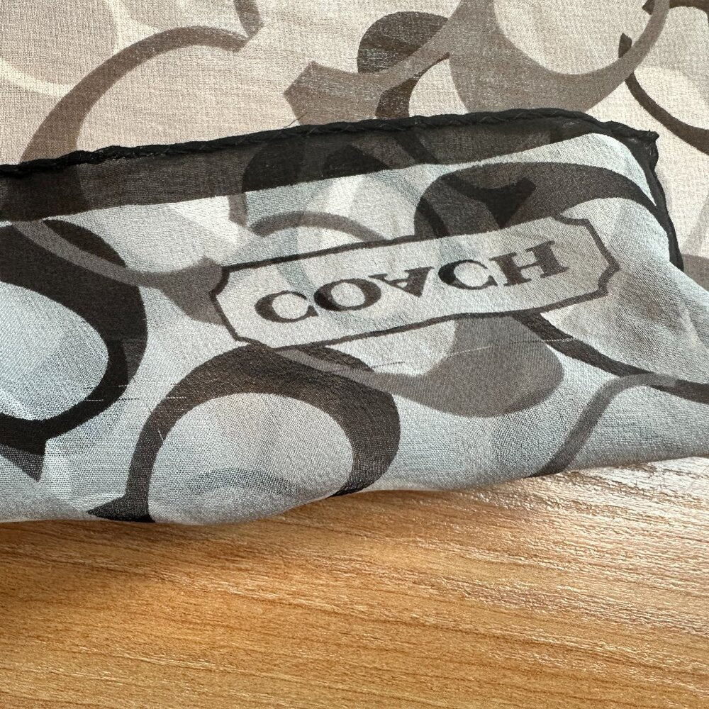 Vintage Coach - Black, Grey & White Sheer Signature C Scarf - Approx. 60 x 10.5