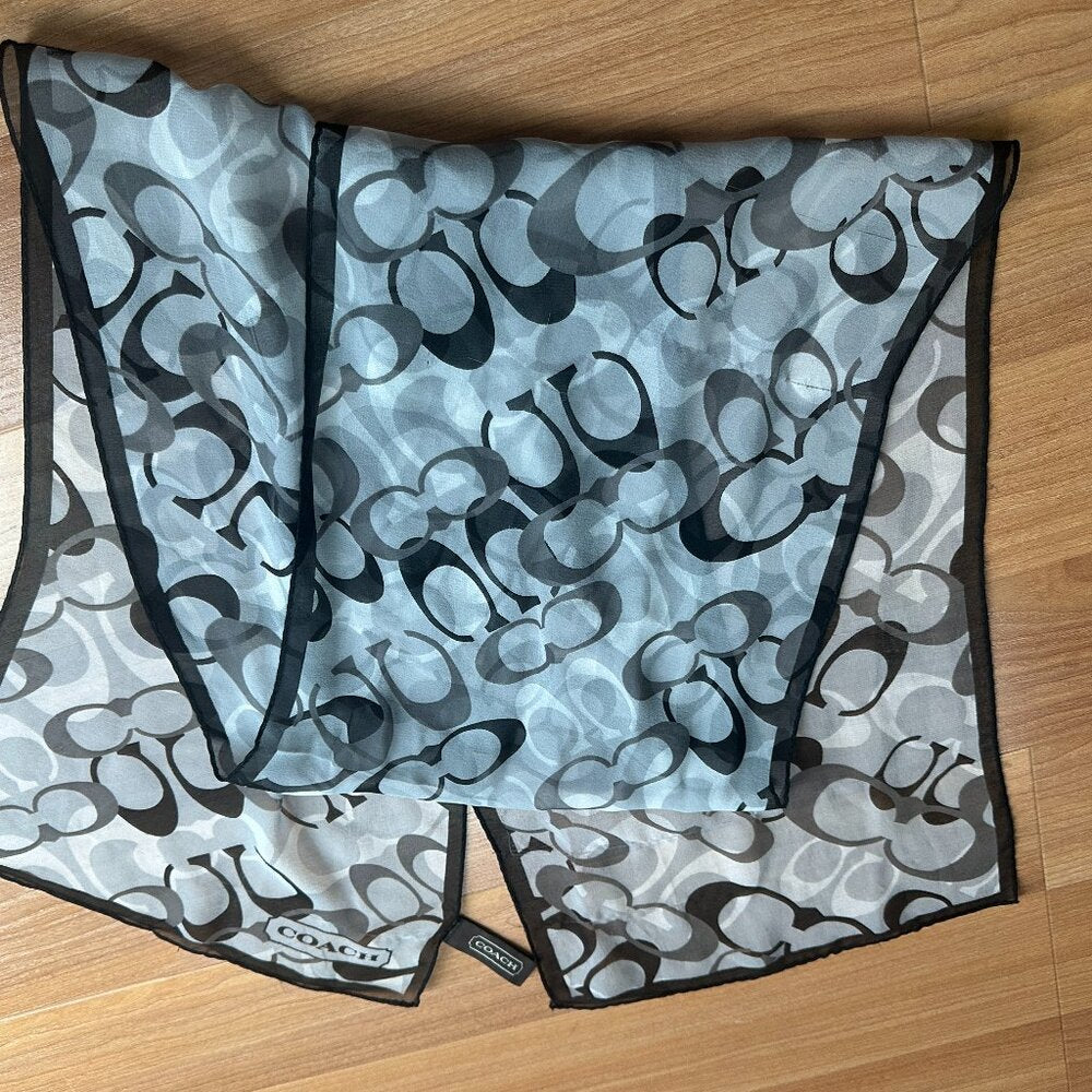 Vintage Coach - Black, Grey & White Sheer Signature C Scarf - Approx. 60 x 10.5