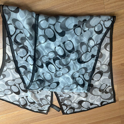 Vintage Coach - Black, Grey & White Sheer Signature C Scarf - Approx. 60 x 10.5