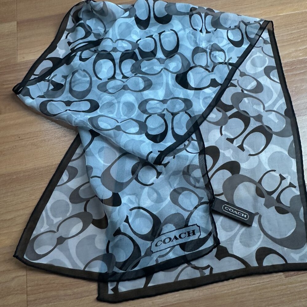 Vintage Coach - Black, Grey & White Sheer Signature C Scarf - Approx. 60 x 10.5