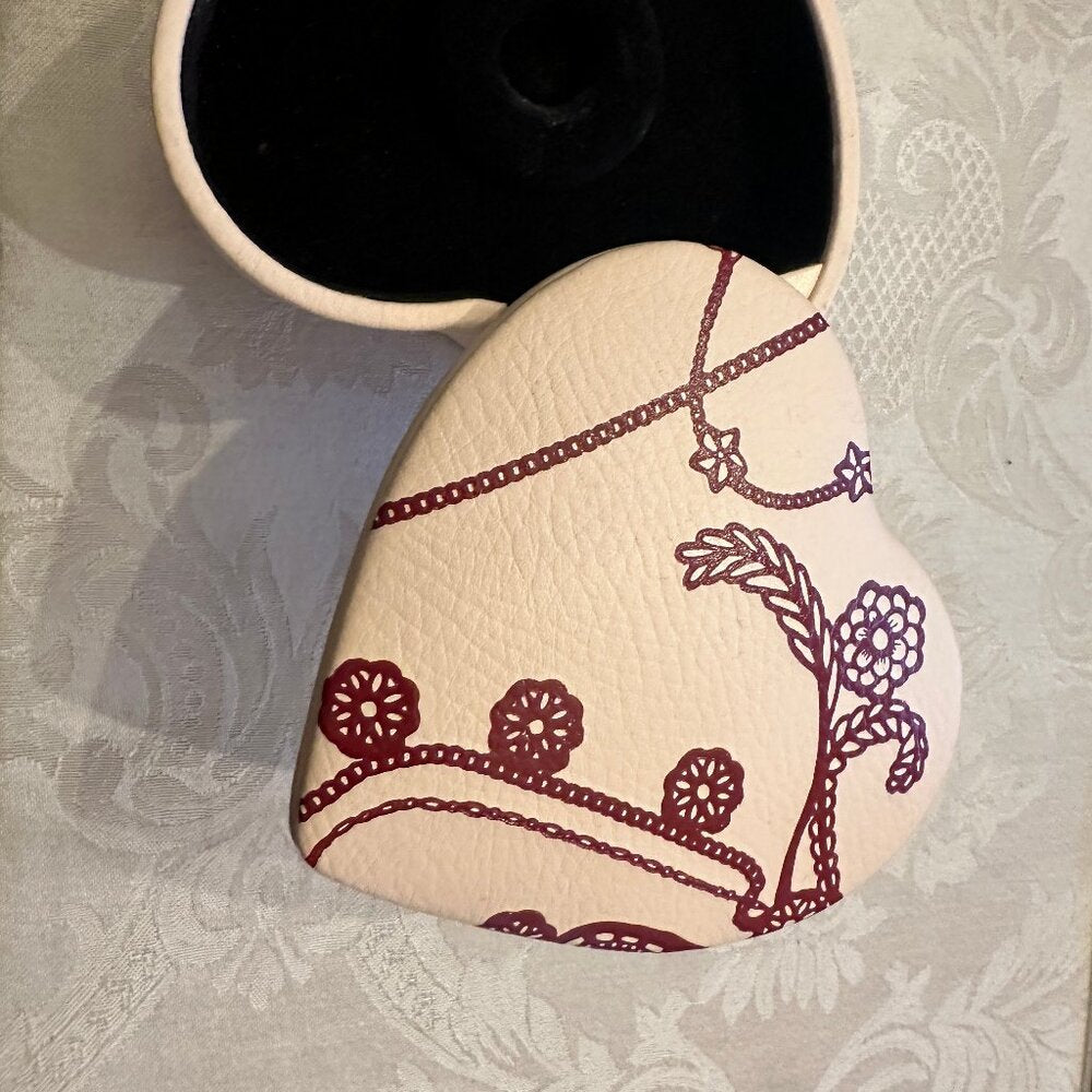 PANDORA Vintage Heart Shaped Pink Leather Jewelry Box - 2 Tiers - NEW