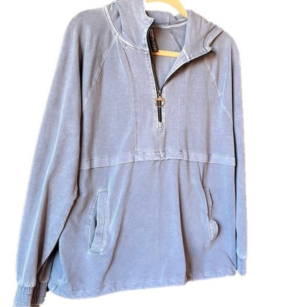 Calvin Klein Performance Womens Garment-Dyed 1/2-Zip Hoodie Blue, XS
