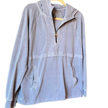 Calvin Klein Performance Womens Garment-Dyed 1/2-Zip Hoodie Blue, XS