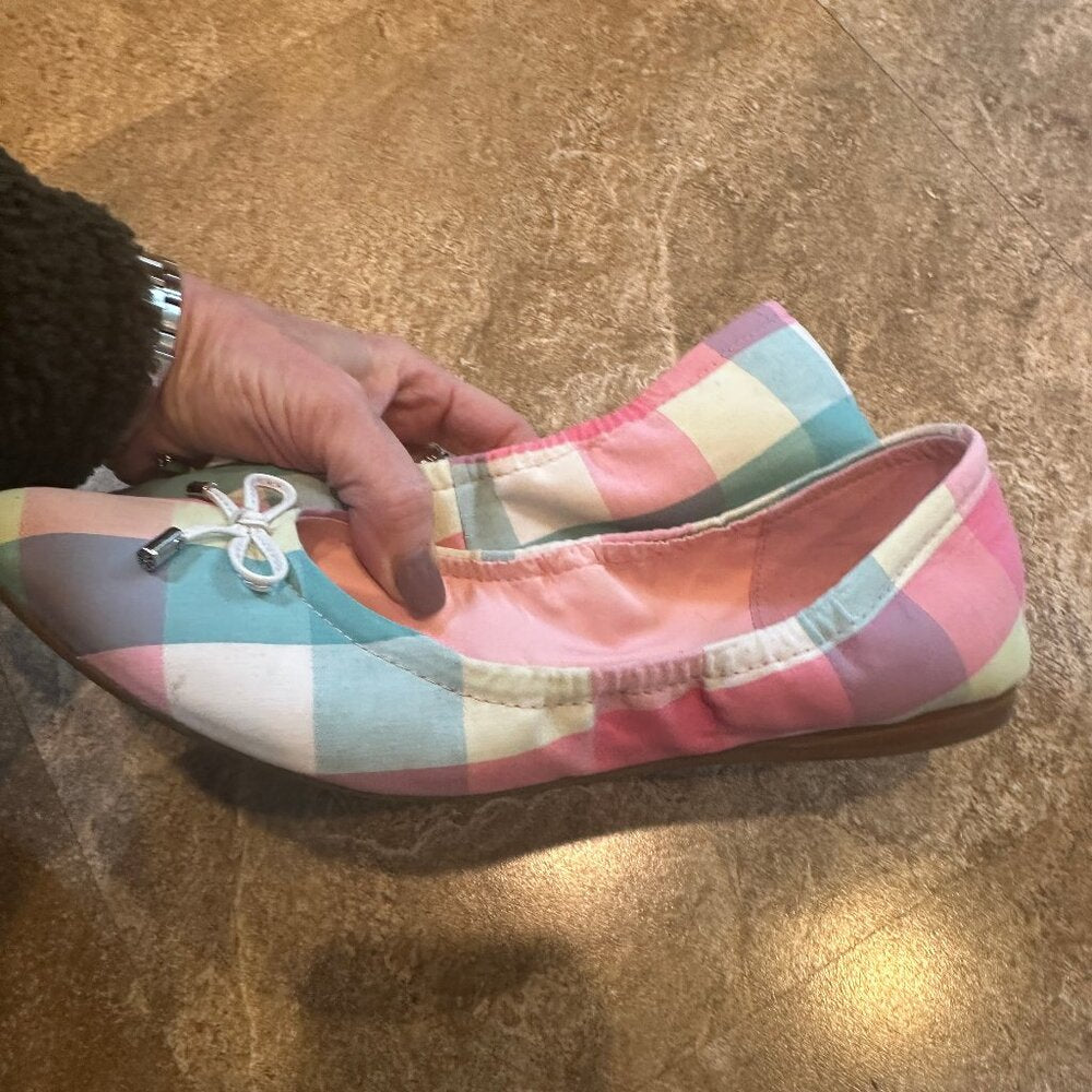 Isaac Mizrahi Live! Plaid Ballet Flats with Bow Multi - Size 8 or 38 - USED.