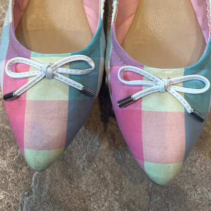 Isaac Mizrahi Live! Plaid Ballet Flats with Bow Multi - Size 8 or 38 - USED.