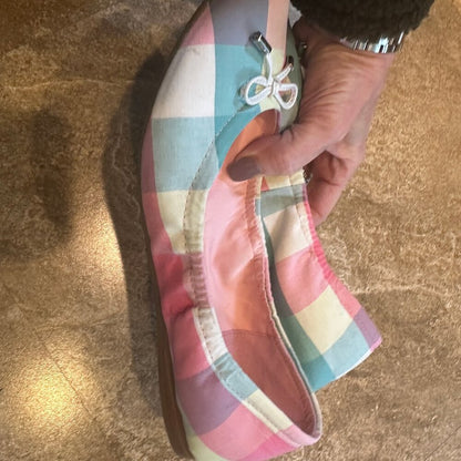 Isaac Mizrahi Live! Plaid Ballet Flats with Bow Multi - Size 8 or 38 - USED.