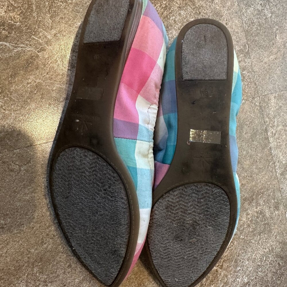Isaac Mizrahi Live! Plaid Ballet Flats with Bow Multi - Size 8 or 38 - USED.