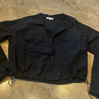 No Comment Womens Mid Waist Long Sleeve Button Up Black Jacket - Medium