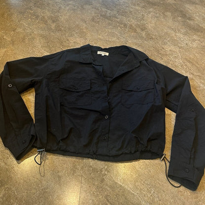 No Comment Womens Mid Waist Long Sleeve Button Up Black Jacket - Medium