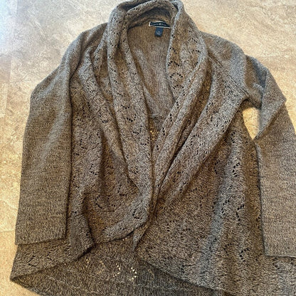 Karen Scott Womens Dark Brown Crocquet Waterfall Style Cardigan Sweater - XS