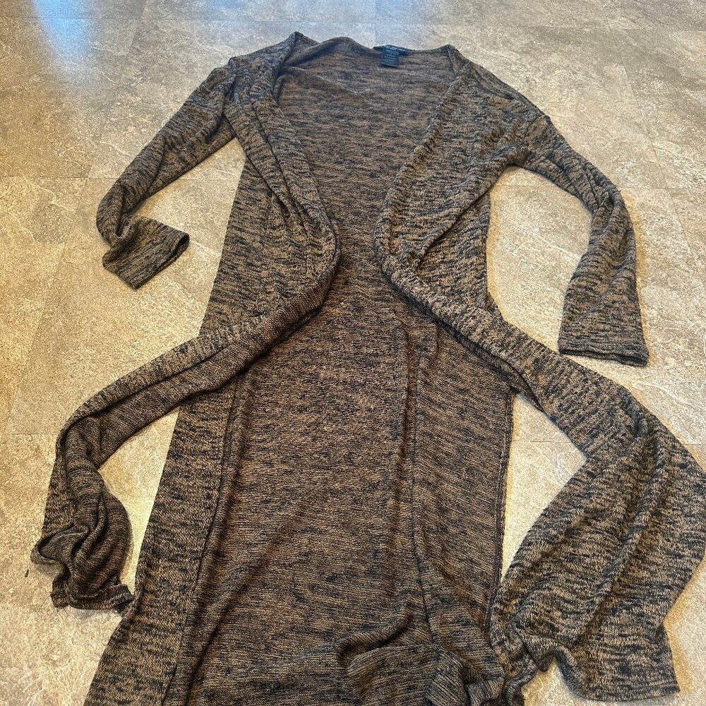 See You Monday Womens Full Length Cardigan Brown Side Splits Duster - Small