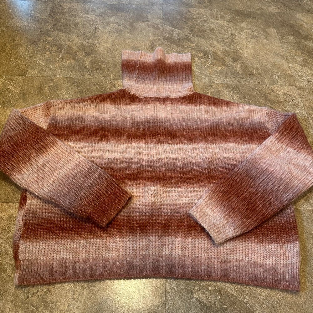 Hooked Up Mid Waist Striped Ombre Rust Turtleneck Sweater - Small