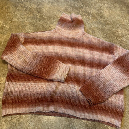 Hooked Up Mid Waist Striped Ombre Rust Turtleneck Sweater - Small