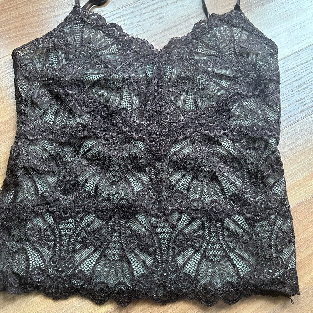 THE LIMITED Women's Brown Floral Lace Lined Cami - Medium
