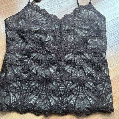 THE LIMITED Women's Brown Floral Lace Lined Cami - Medium
