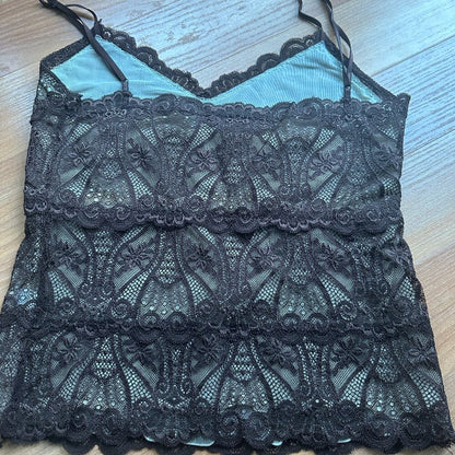 THE LIMITED Women's Brown Floral Lace Lined Cami - Medium