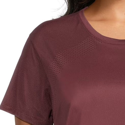 Avia Women’s Perforated Performance T-Shirt with Short Sleeves,  Chianti, XL