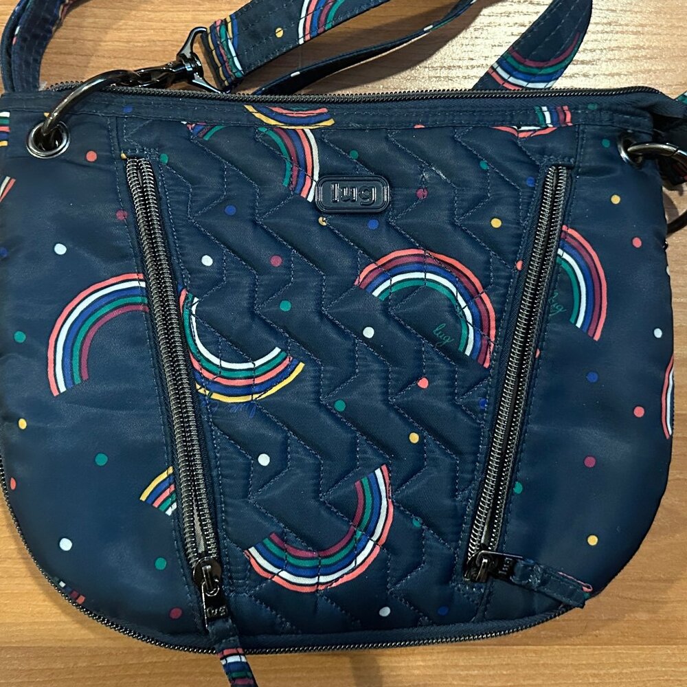 Lug Swivel Convertible Crossbody - Rainbow Navy Live Life In Color handbag - EUC