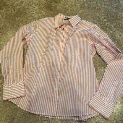 Eddie Bauer Wrinkle Restistant Red & White Striped LS Tailored Shirt - Small