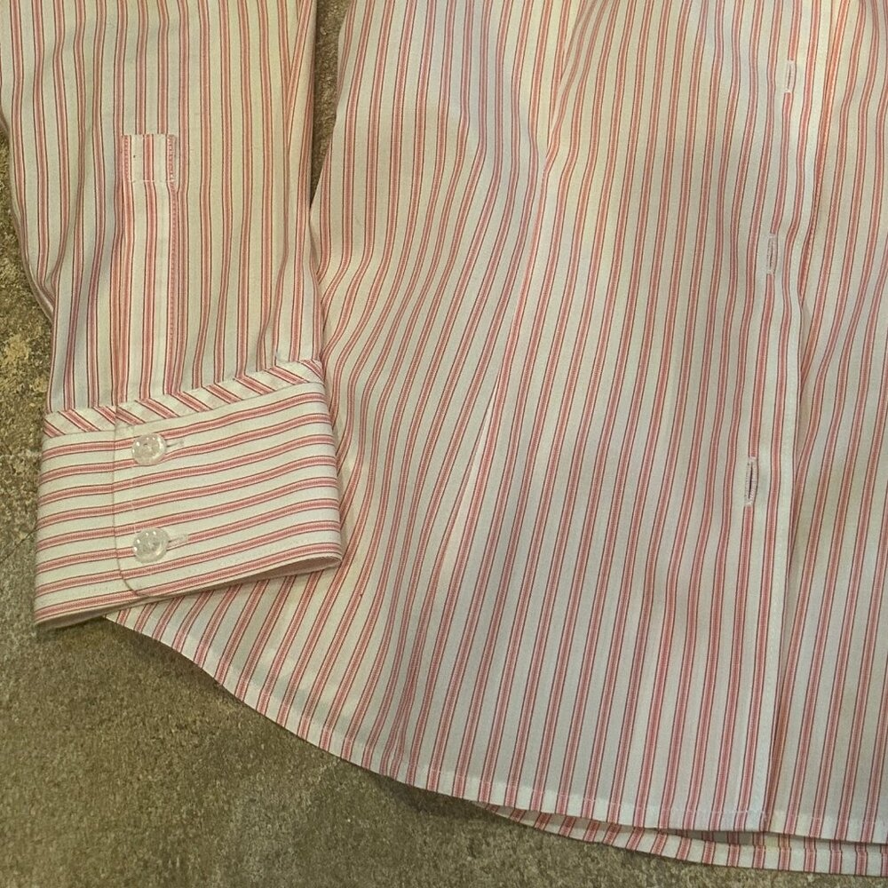 Eddie Bauer Wrinkle Restistant Red & White Striped LS Tailored Shirt - Small