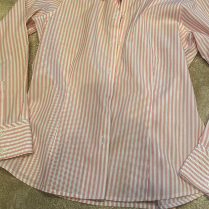 Eddie Bauer Wrinkle Restistant Red & White Striped LS Tailored Shirt - Small