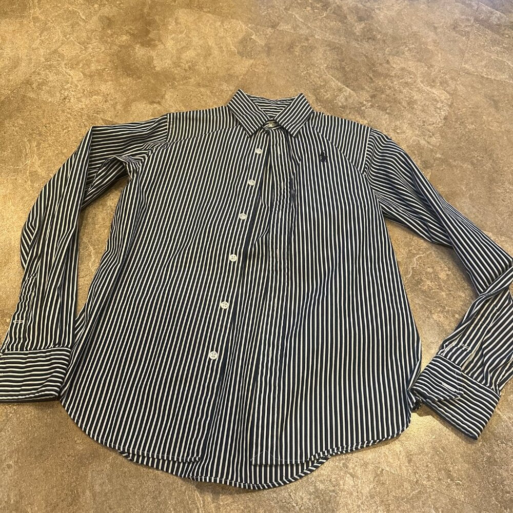 Ralph Lauren Sport Tailored Slim Fit Blue & White Stripped LS Shirt, Size 4