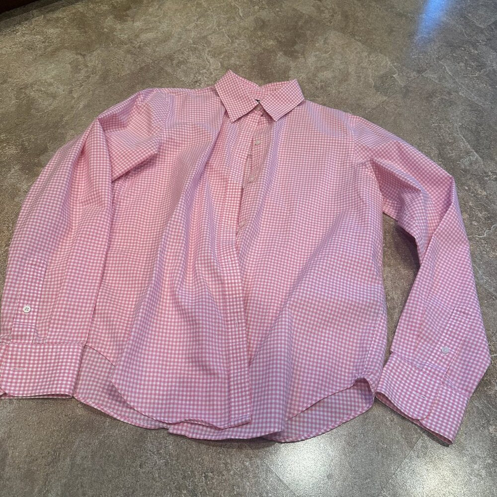 Ralph Lauren Non Iron Pink & White Checkered LS Shirt, Small