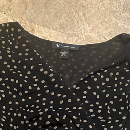 INC International Concept Black & Brown Polka Dot Sheer Overlay VNeck Shirt - M