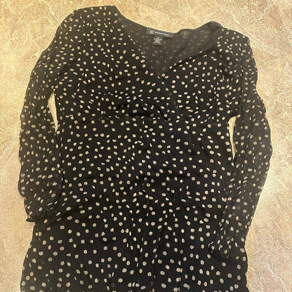 INC International Concept Black & Brown Polka Dot Sheer Overlay VNeck Shirt - M
