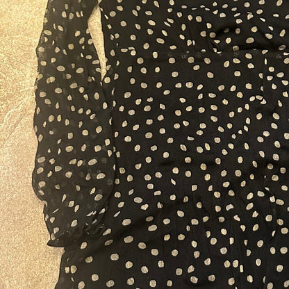 INC International Concept Black & Brown Polka Dot Sheer Overlay VNeck Shirt - M