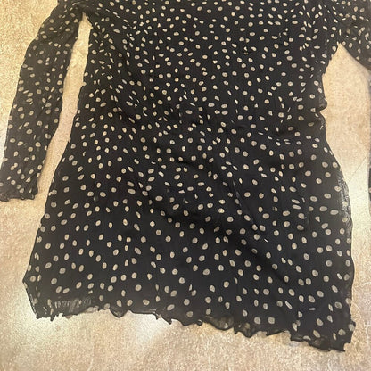 INC International Concept Black & Brown Polka Dot Sheer Overlay VNeck Shirt - M