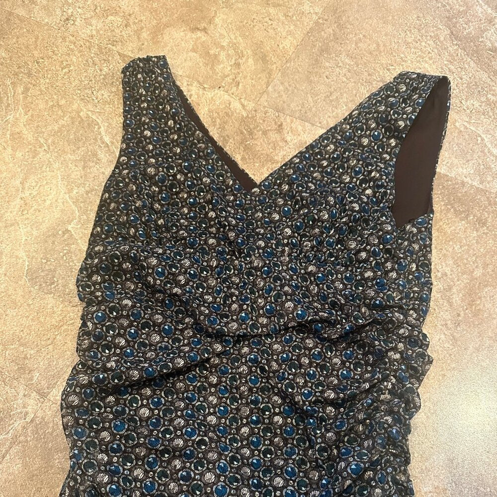 Kenth Cole V Neck Ruch Sided Brown & Blue Tank Top Lined - Small - EUC