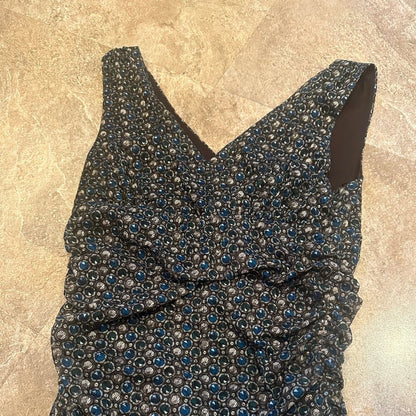 Kenth Cole V Neck Ruch Sided Brown & Blue Tank Top Lined - Small - EUC