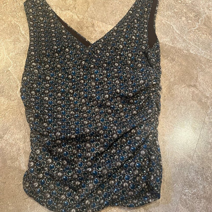 Kenth Cole V Neck Ruch Sided Brown & Blue Tank Top Lined - Small - EUC