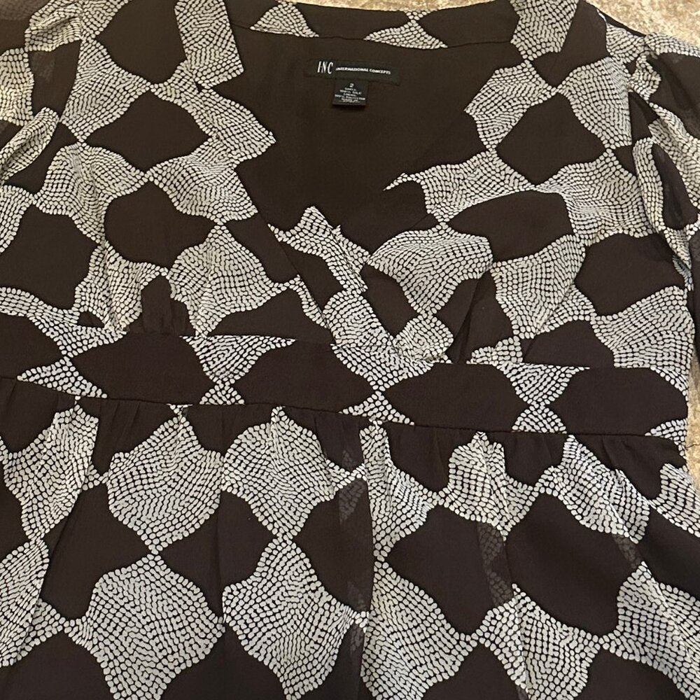 INC International Concept Sheer Overlay Baby Doll Side Zipper Shirt - Size 2