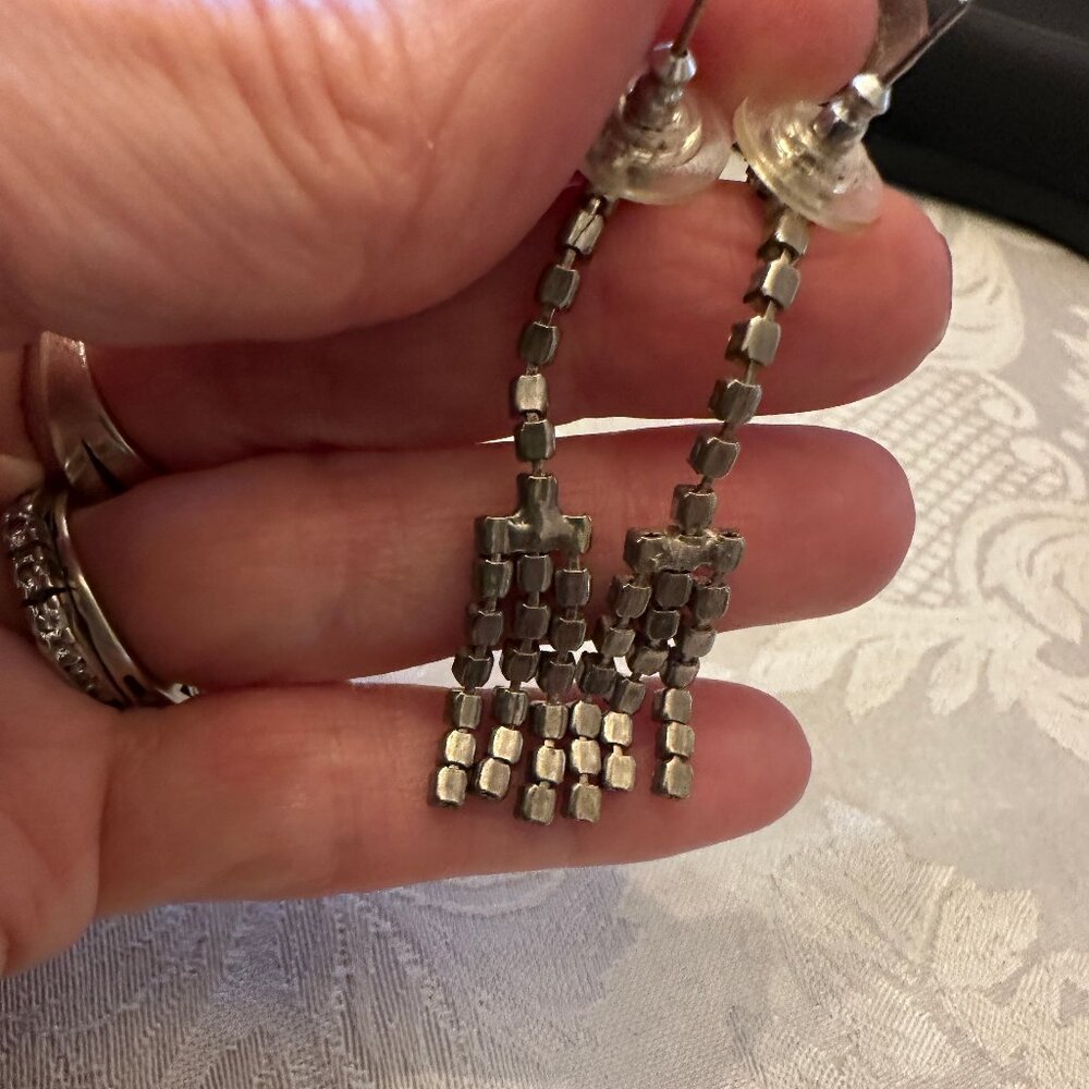 Vintage Costume Jewelry - Dangling 3 Row Rhinestone Post Earrings Retired - EUC