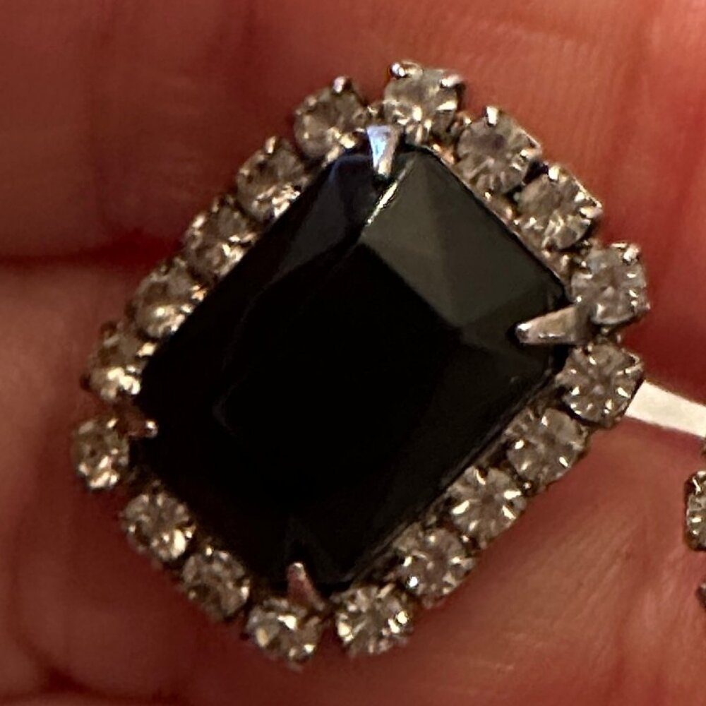 Costune Jewelry - Black Emerald Square Cut Post Earrings with Rhinestones EUC