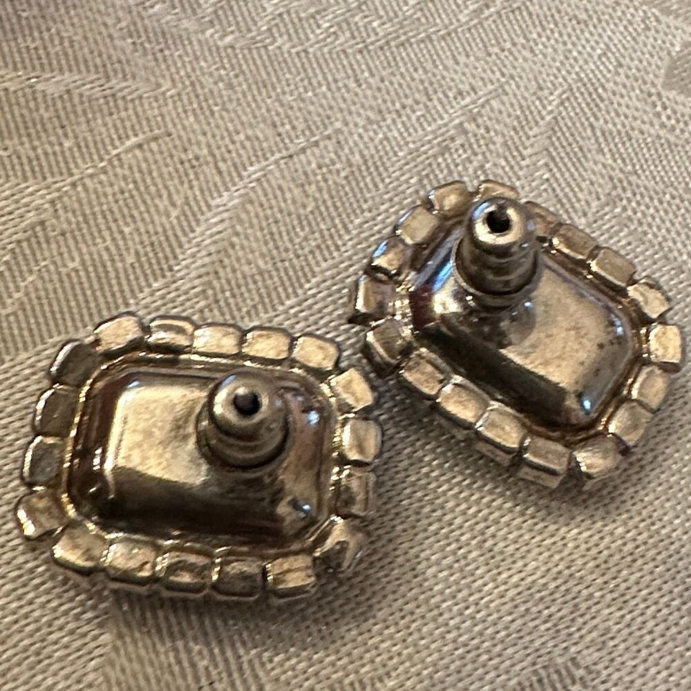 Costune Jewelry - Black Emerald Square Cut Post Earrings with Rhinestones EUC