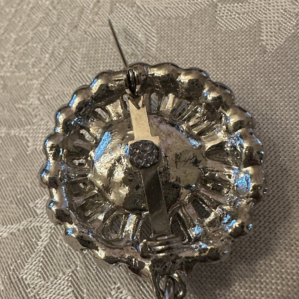 Vintage Costume Jewelry -Pearl Rhinestone Drop Brooch Pin - EUC