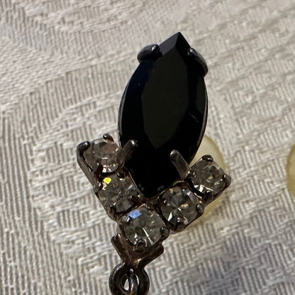 Costune Jewelry - Black Emerald Square Cut Post Earrings with Rhinestones EUC