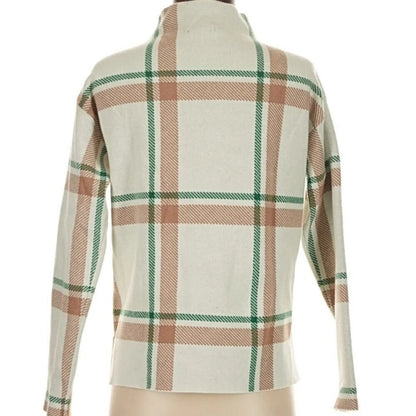 TAHARI Sweater high neck green white plaid - Small - EUC