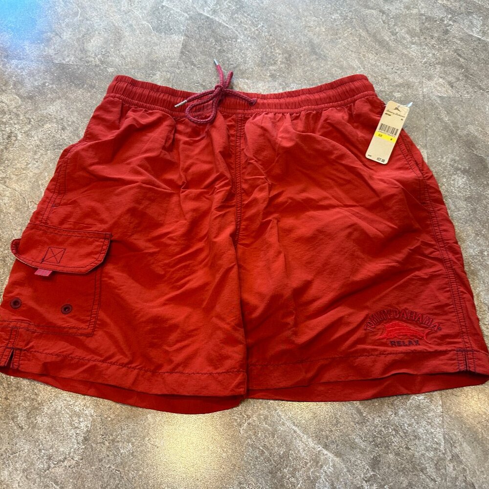 Tommy Bahama Relax Cargo Swim Trunks Board Shorts Red NWT - Med