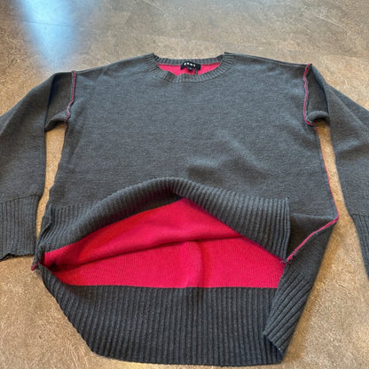 DKNY Black/Pink Contrast Trim Crew Neck Knit Sweater - Pink Trimed - Size XS