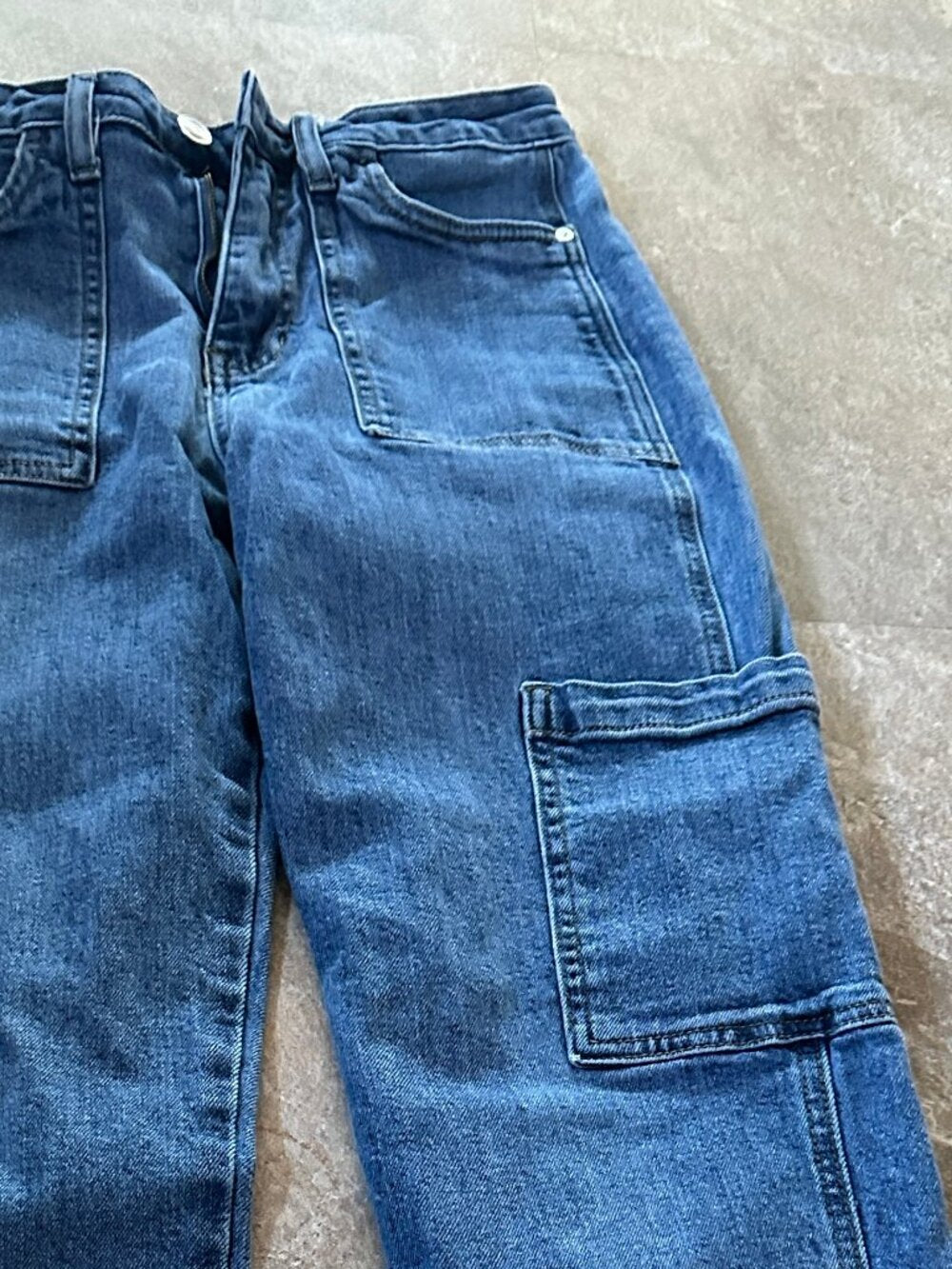 And Now This Women's Medium Wash High-Waisted Utility Cargo Jeans - Size 25